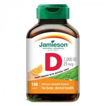 Vitamín D3 1000 IU tablety na cmúľanie s príchuťou pomaranča 100ks Jamieson