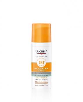 Eucerin Sun Oil Control Tinted gél na mastnú pleť SPF50+ stredne tmavý