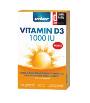 Vitar Vitamín D3 1000IU 90 tabliet s malinovou príchuťou